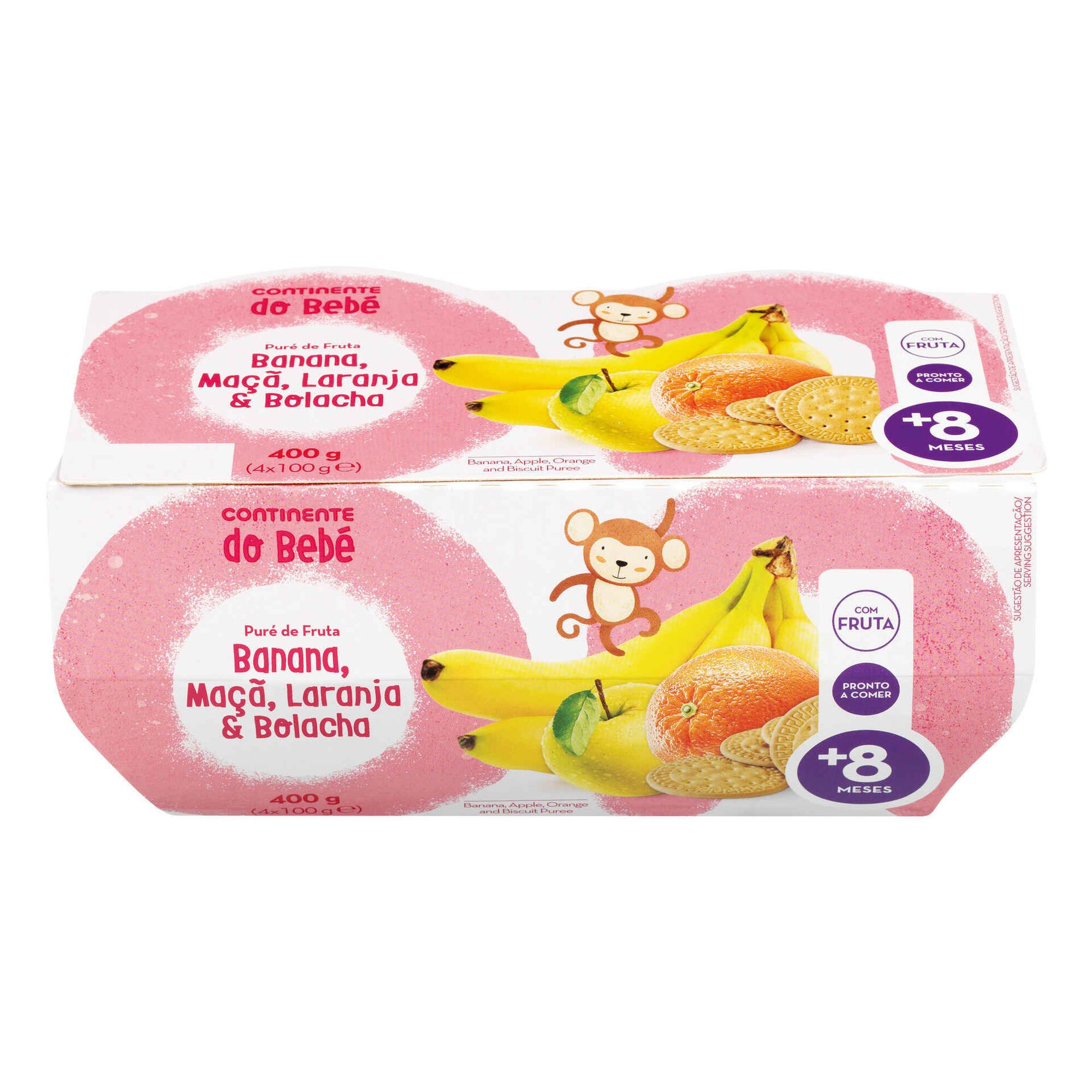 Puré de Fruta Banana, Maçã, Laranja e Bolacha +8M