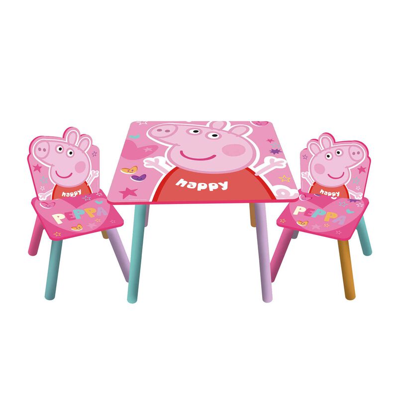 Conjunto de Mesa e 2 Cadeiras de Madeira Rosa Peppa Pig
