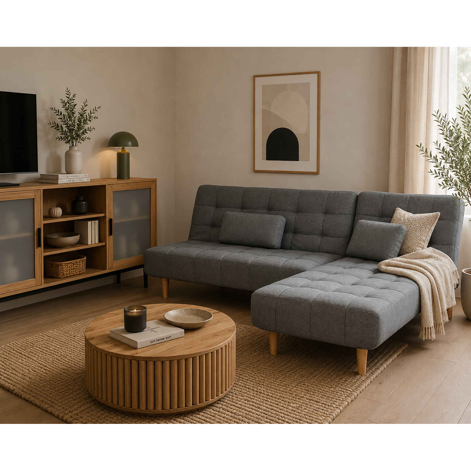 Sof&aacute; Cama Cinza Bergen Kasa