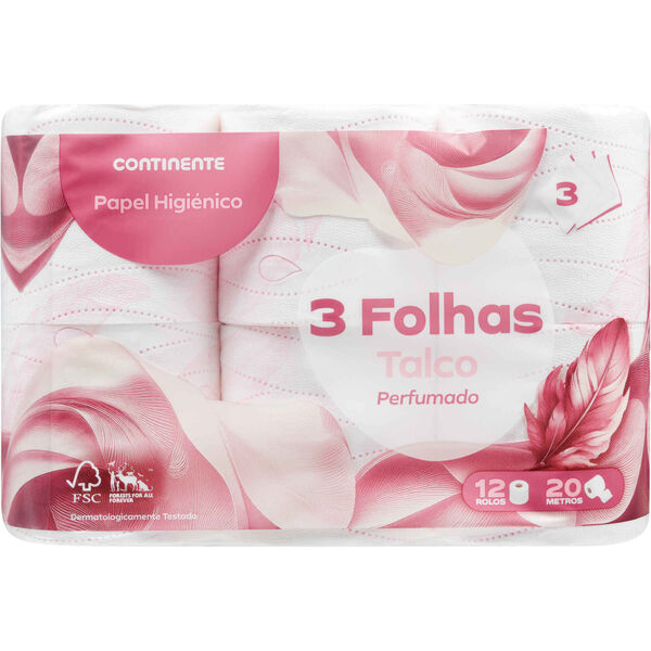 Papel Higiénico 3 Folhas Talco Perfumado Continente