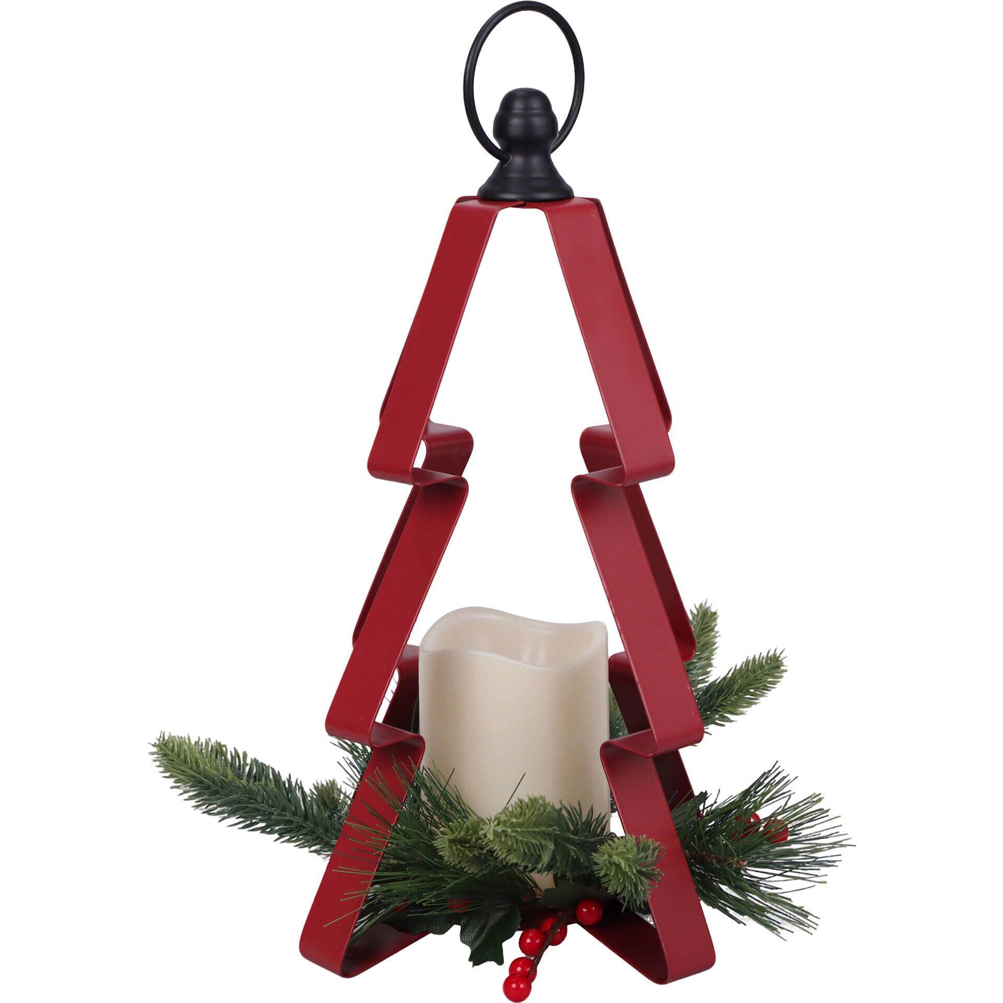 Lanterna Metal com Vela LED Vermelha