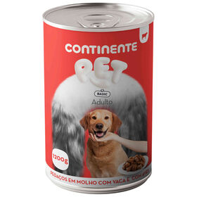 Comida H&uacute;mida para C&atilde;o Adulto Peda&ccedil;os em Molho com Vaca e Aves Continente Pet Basic