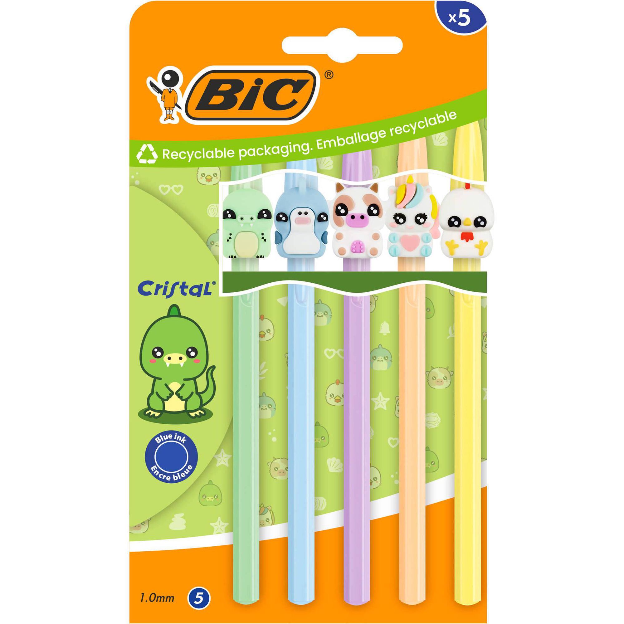 Esferogr&aacute;fica Cristal Figurine Tubar&atilde;o, Crocodilo, Vaca, Unic&oacute;rnio e Galinha Bic