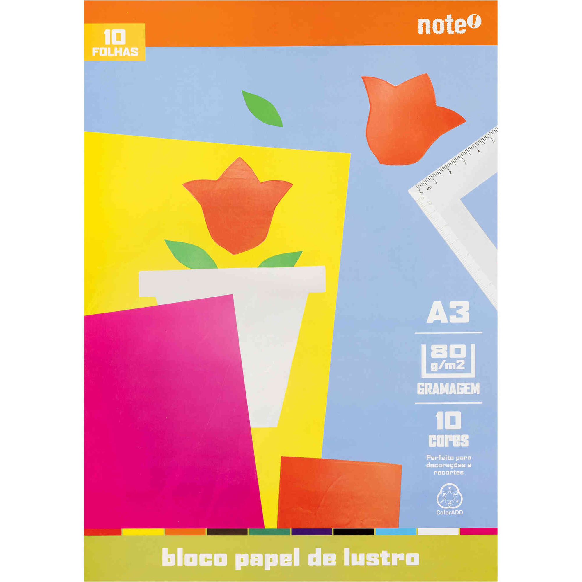 Bloco Papel de Lustro A3 10 Folhas Colorido Note!