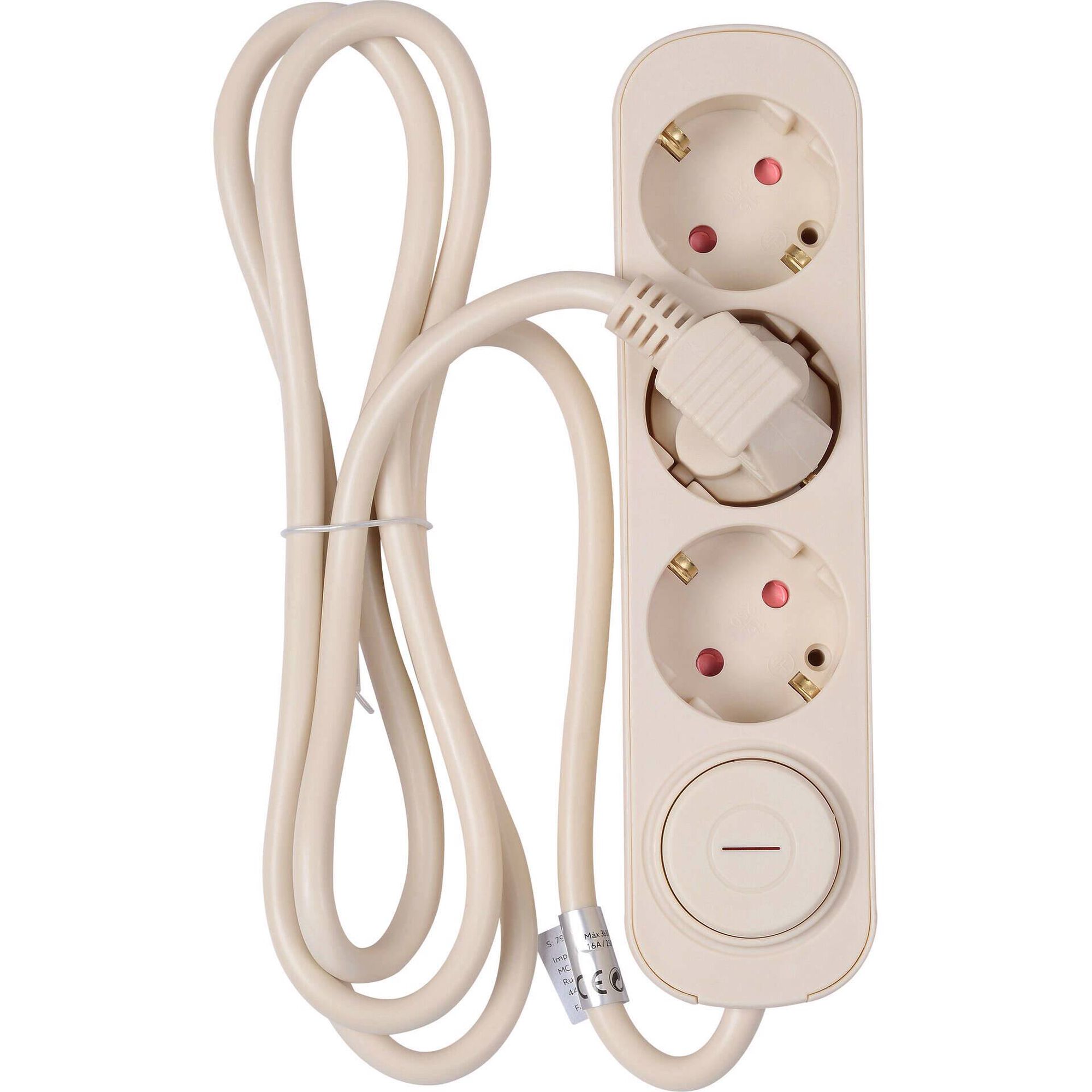 Extens&atilde;o El&eacute;trica 3 Tomadas com Interruptor Bege Marshmallow