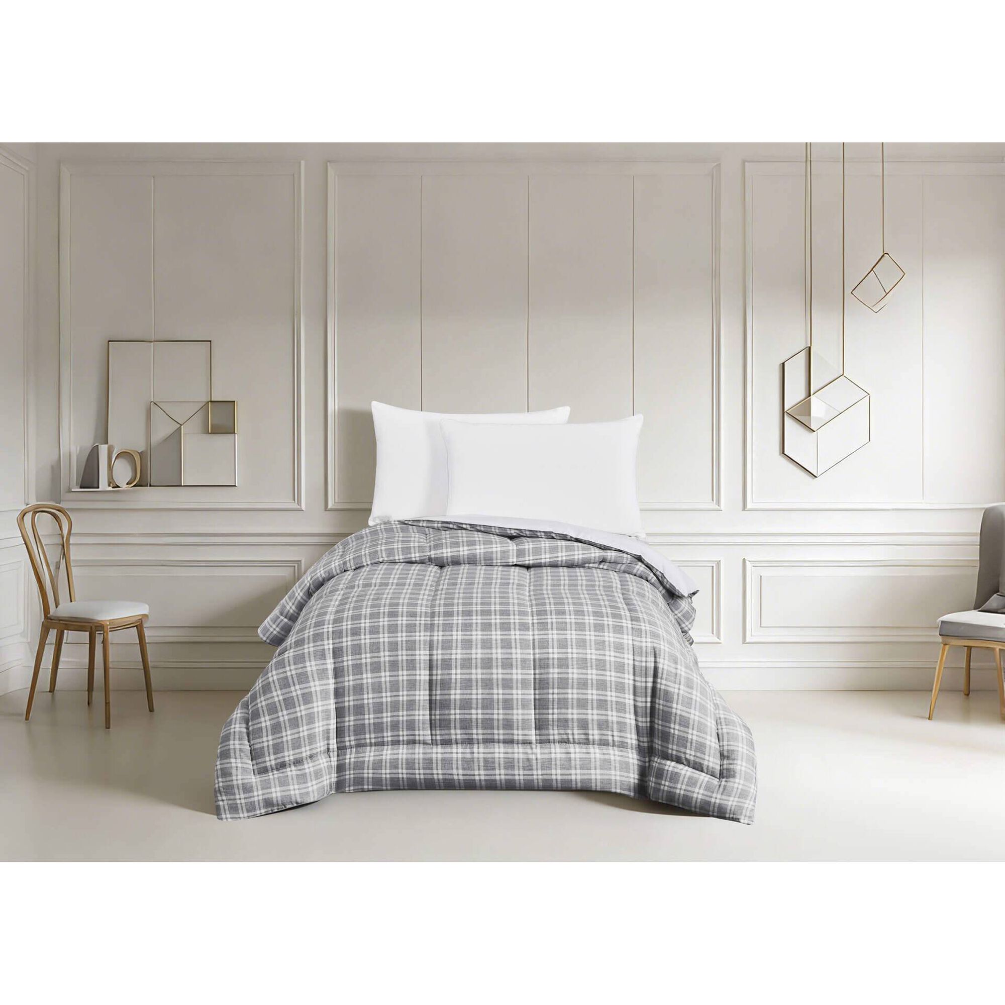 Edred&atilde;o Xadrez 160x240cm Washed Cinza Kasa