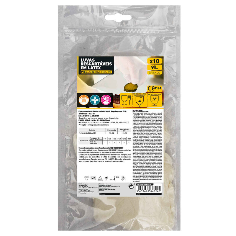 Conjunto Luvas Descartáveis Latex 9/L Pecol