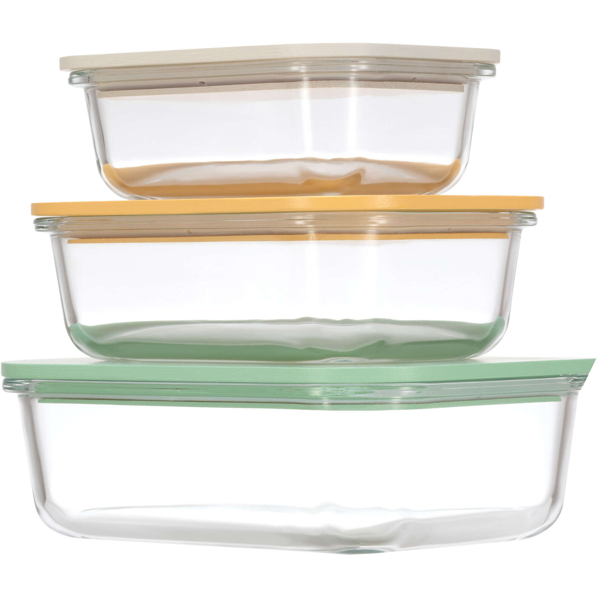 Conjunto de 3 Caixas Herm&eacute;ticas Vidro Bambu Colors Kasa