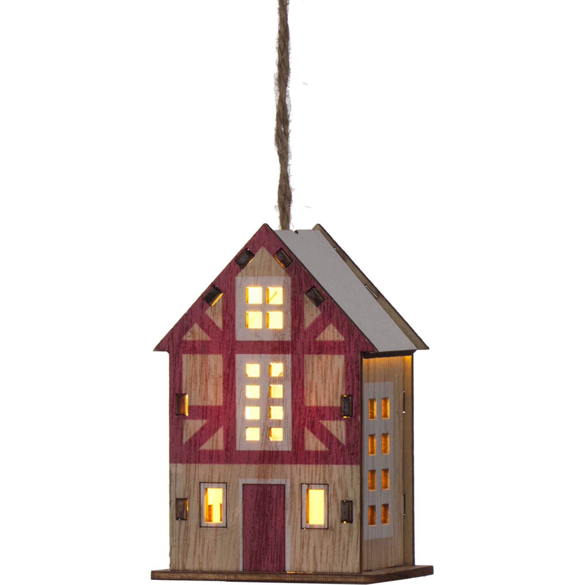 Ornamento Casinha com Luz Madeira