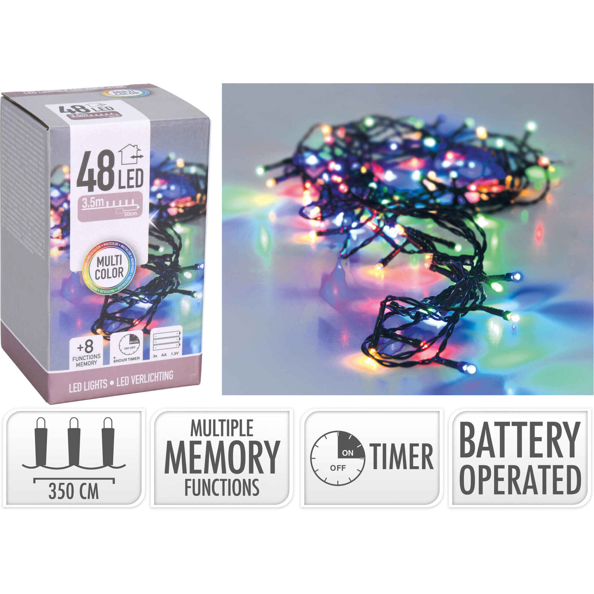 Conjunto 48 Luzes Led Coloridas 8 Fun&ccedil;&otilde;es