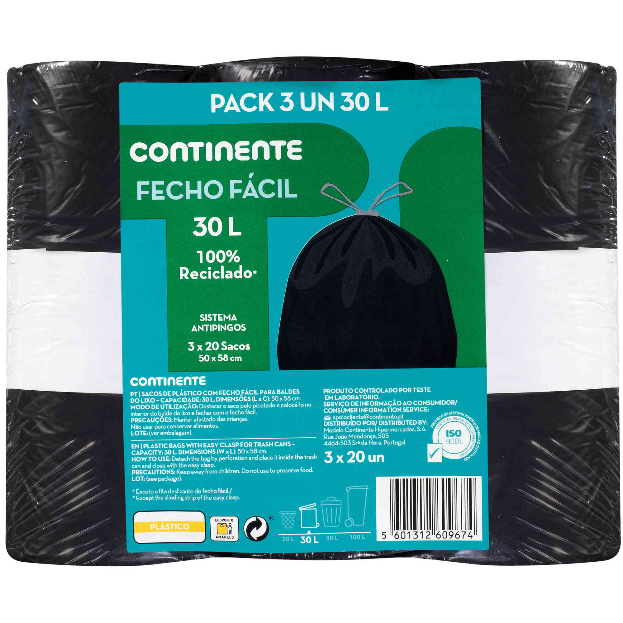 Sacos Lixo Fecho Fácil 30 lt