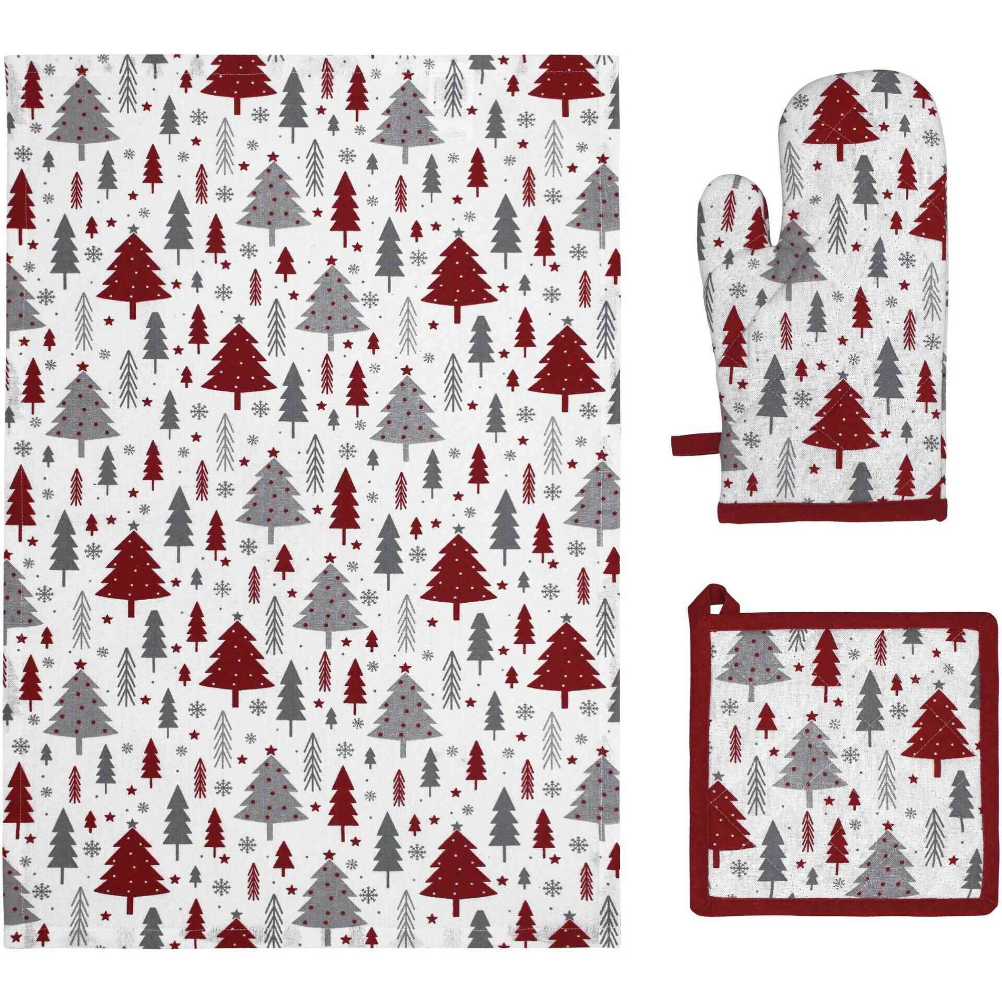 Conjunto Luva, Pega e Pano de Cozinha Natal