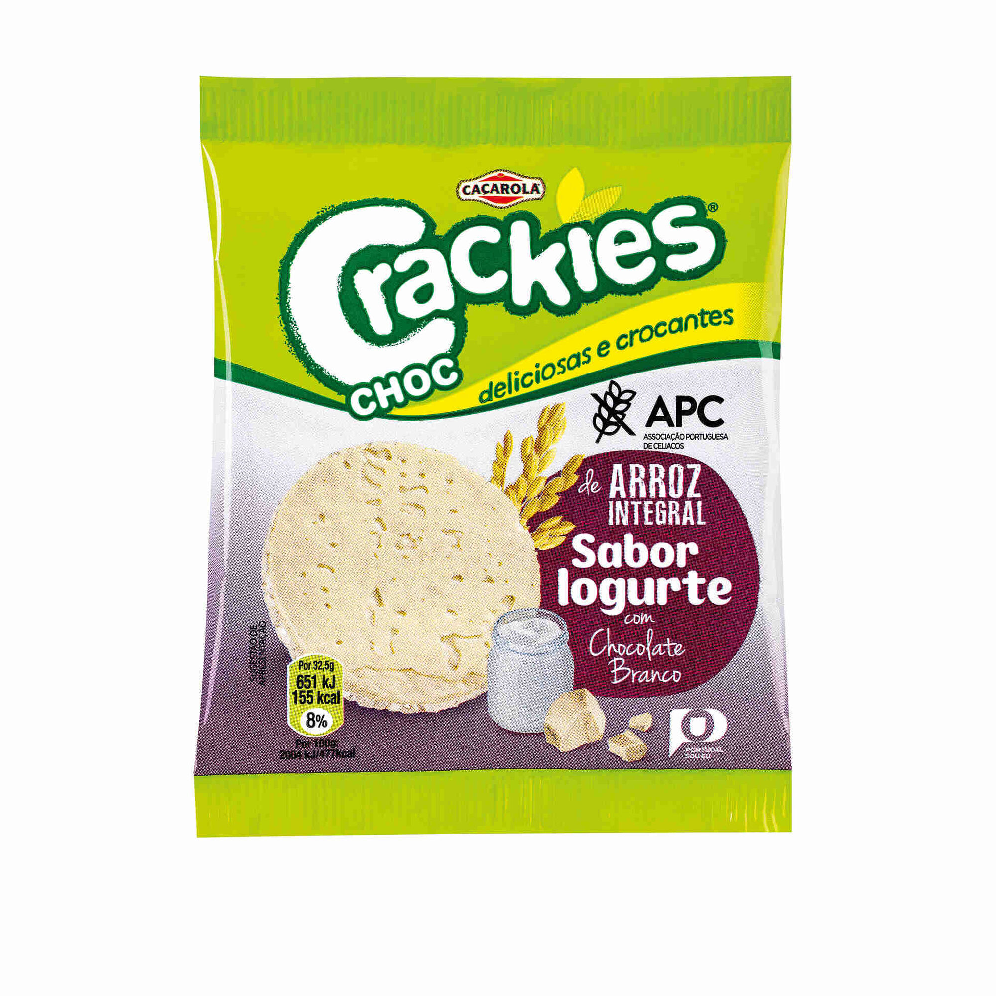 Crackies de Arroz Integral Sabor Iogurte e Chocolate Branco sem Glúten