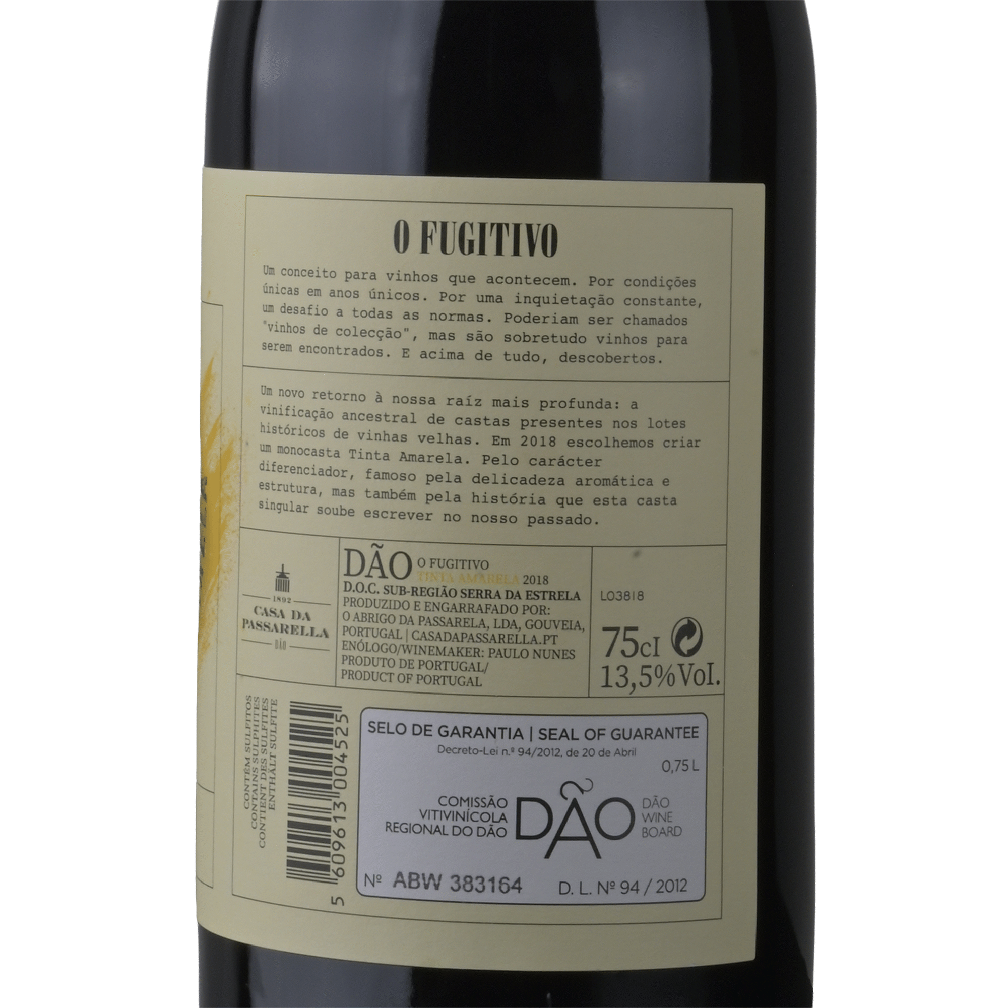 Casa da Passarella O Fugitivo Tinta Amarela D&atilde;o Vinho Tinto