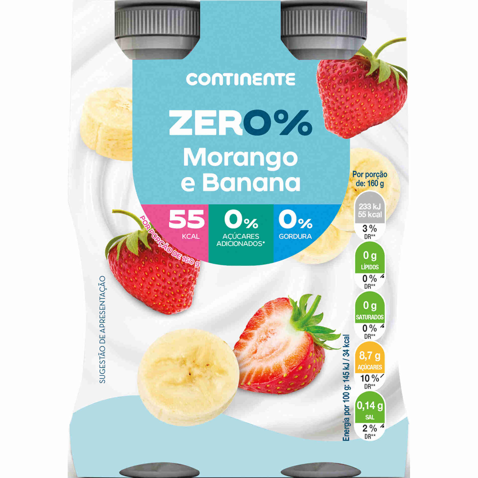 Iogurte L&iacute;quido Zero% Morango e Banana Continente