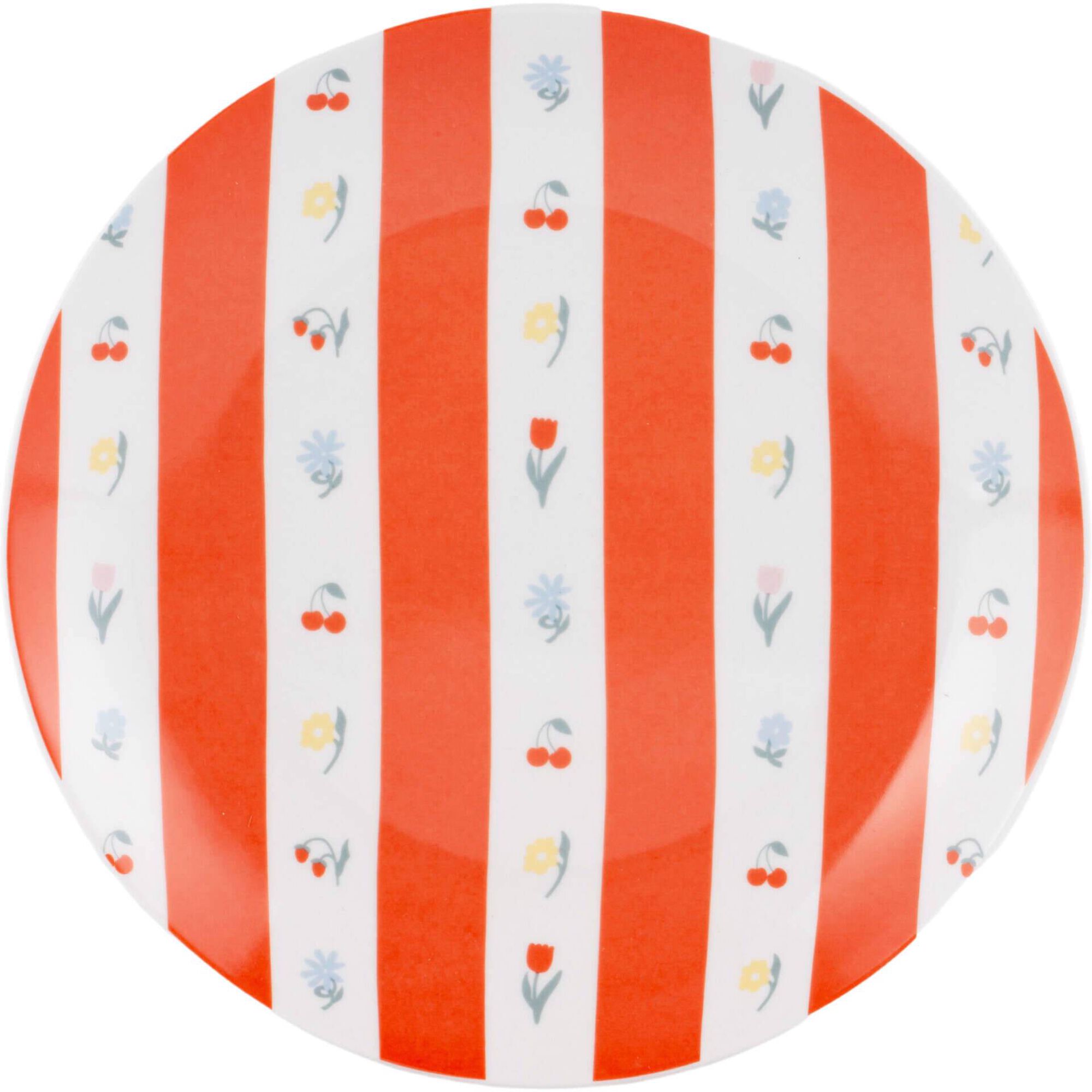 Prato 20,5cm Riscas Laranja com Flores Kasa