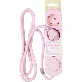 Bloco 3 Tomadas com Interruptor 1,5m Rosa Marshmallow