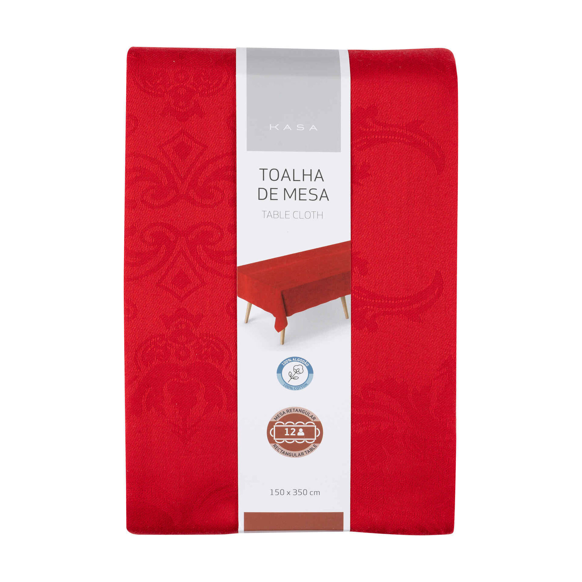 Toalha Mesa Algodão 150x350cm Vermelha Jacquard