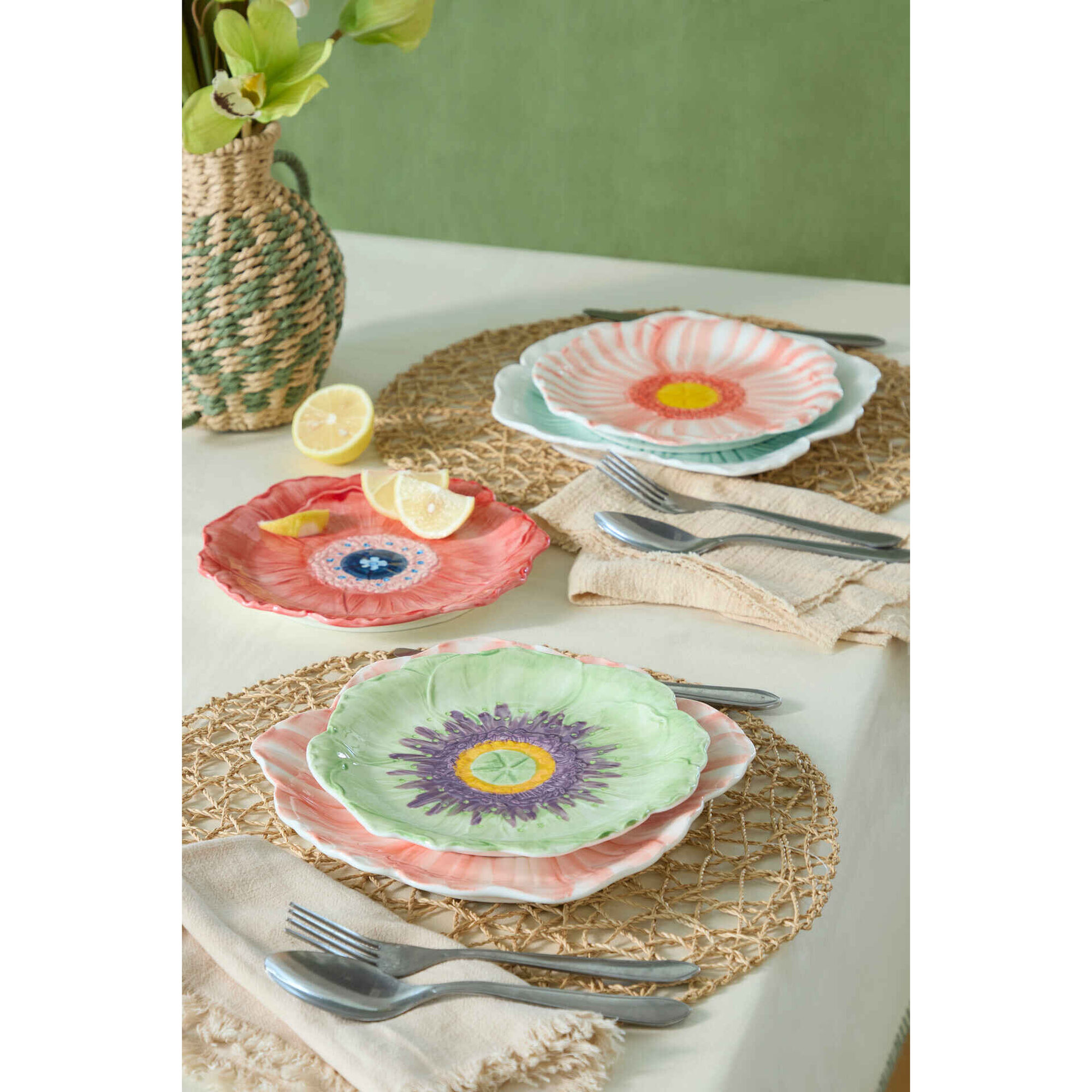 Prato Redondo 25,5cm Rosa com Centro Amarelo Kasa