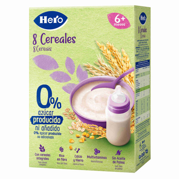 Papa Infantil Farinha Não Láctea 8 Cereais +6M Hero Baby