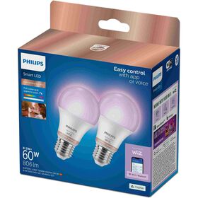 Conjunto 2 L&acirc;mpadas LED Wi-Fi Standard E27 RGB Equiv. 60W Philips
