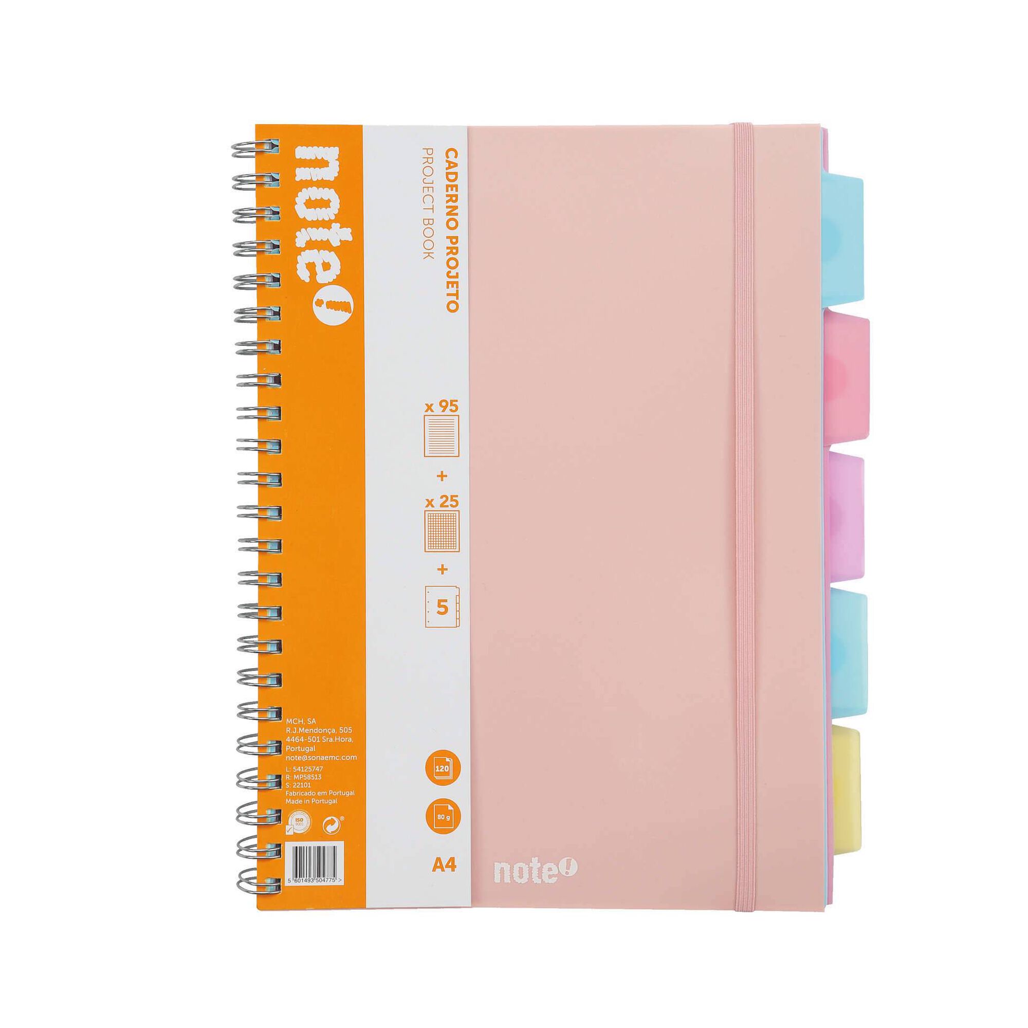 Caderno Espiral A4 Pautado com Elásticos e Separadores (várias cores)