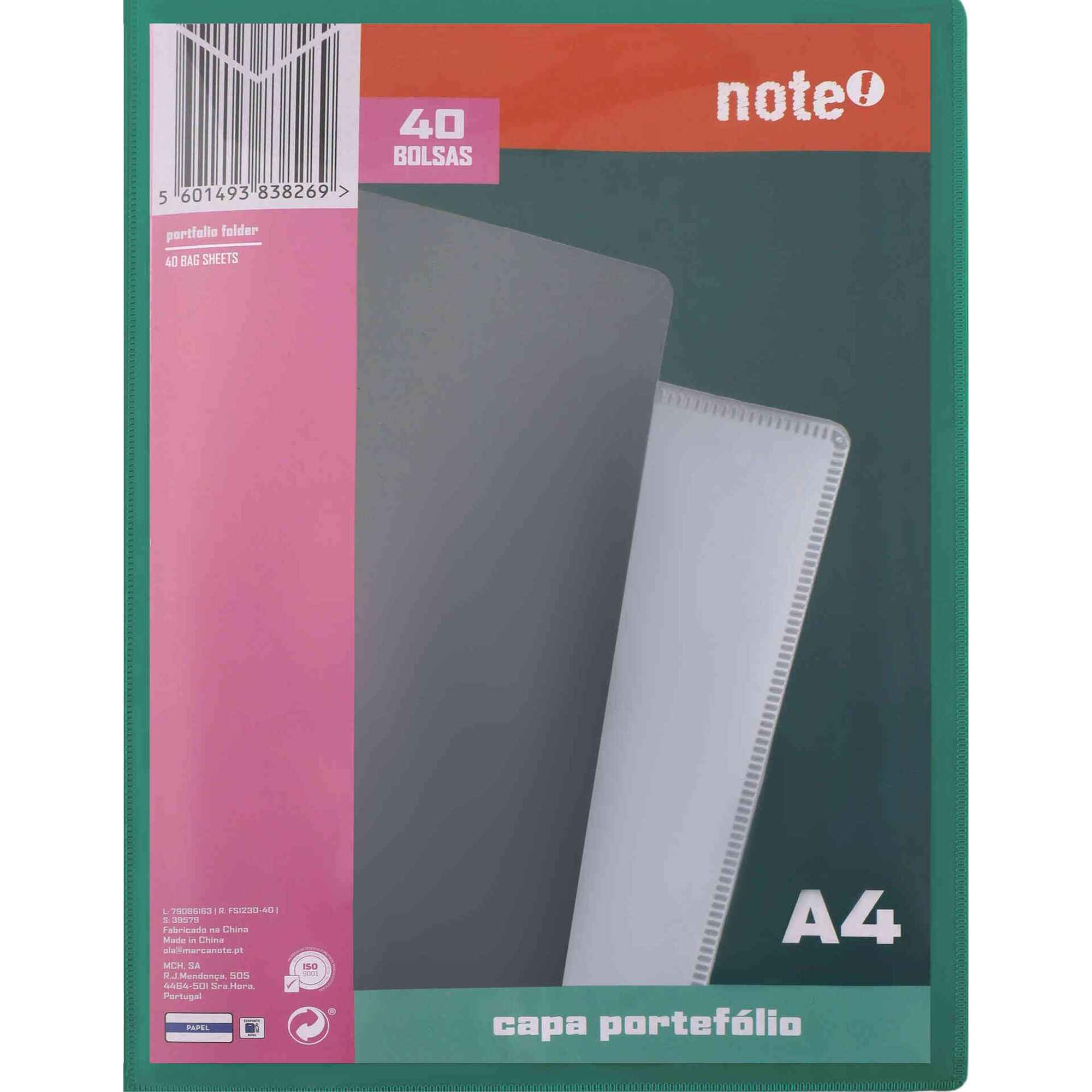 Capa Portef&oacute;lio A4 40 Bolsas (v&aacute;rias cores) Note!