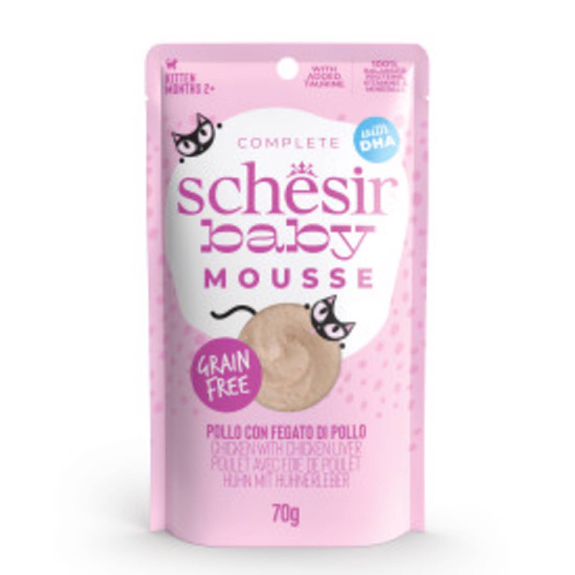 Comida H&uacute;mida para Gato J&uacute;nior Mousse Frango e Salm&atilde;o Schesir