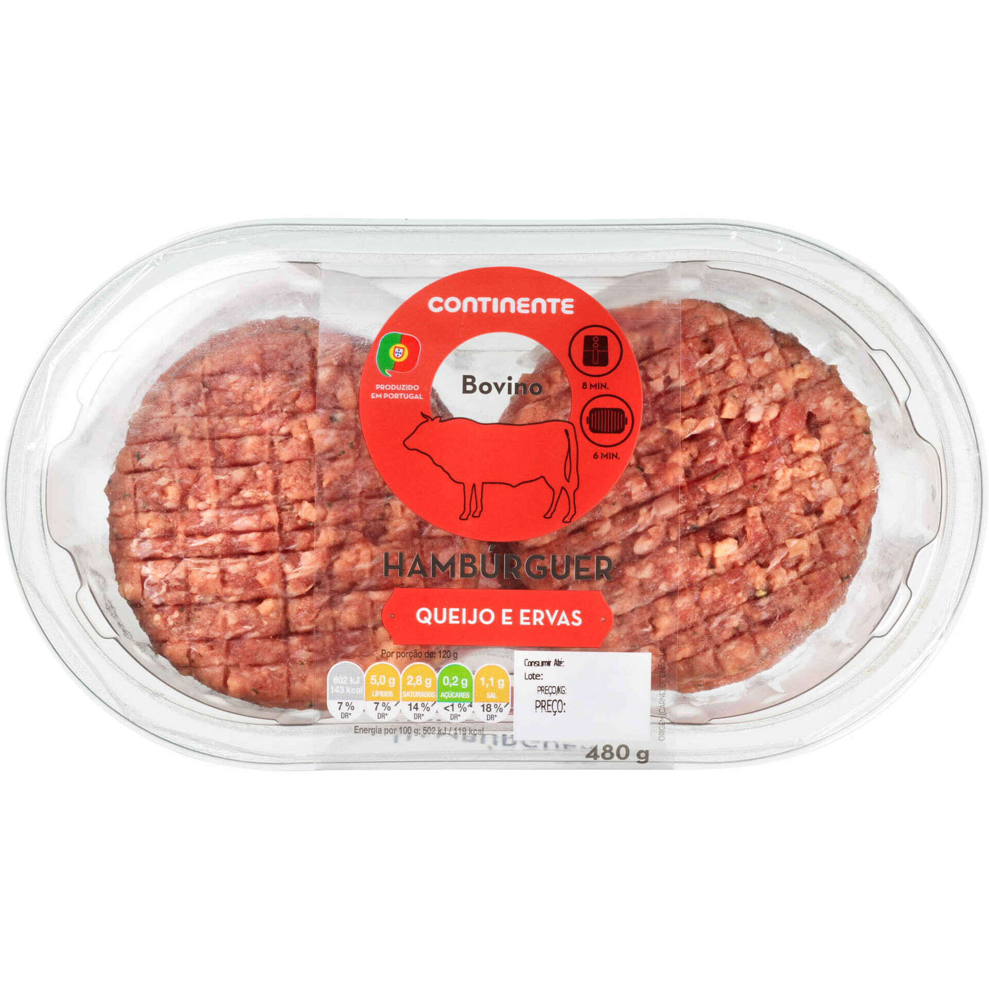 Hambúrguer de Bovino com Queijo e Ervas