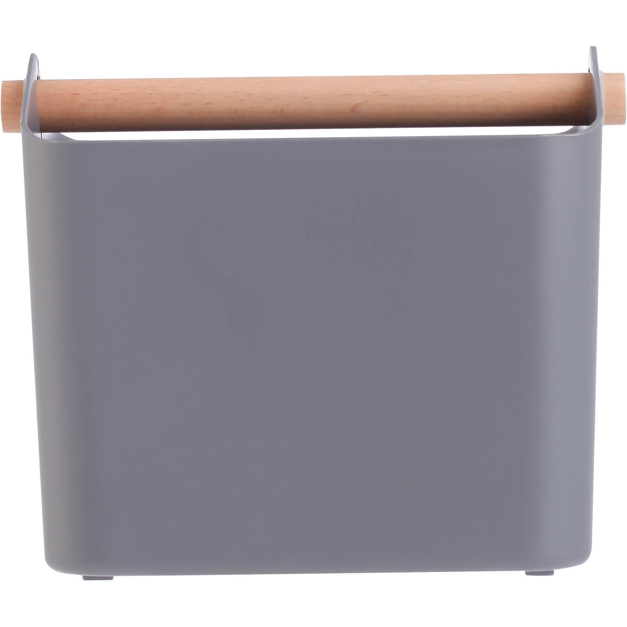 Caixa Arruma&ccedil;&atilde;o Pl&aacute;stico com Pega Madeira Cinza