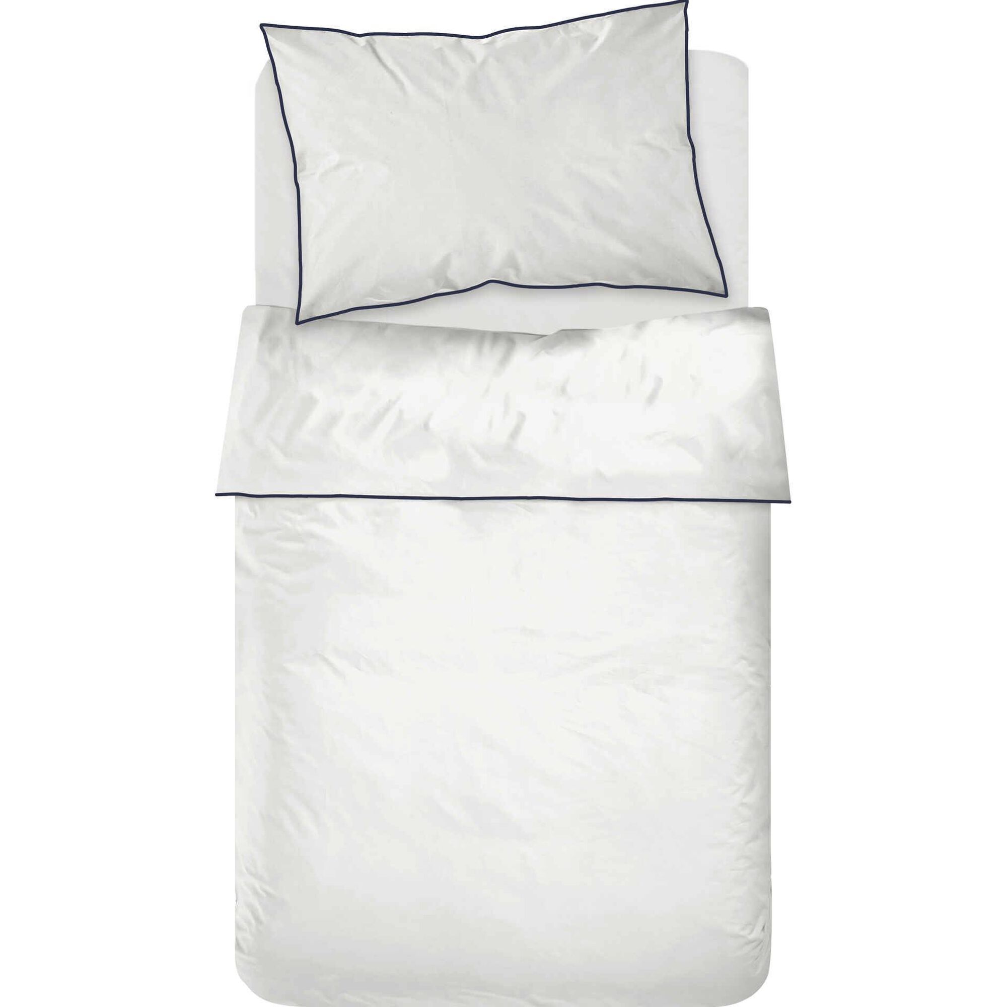 Conjunto Lençóis Algodão 220x270cm Branco Contorno Azul