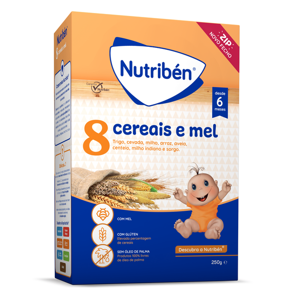 Papa Infantil Farinha Láctea 8 Cereais e Mel +6M Nutribén