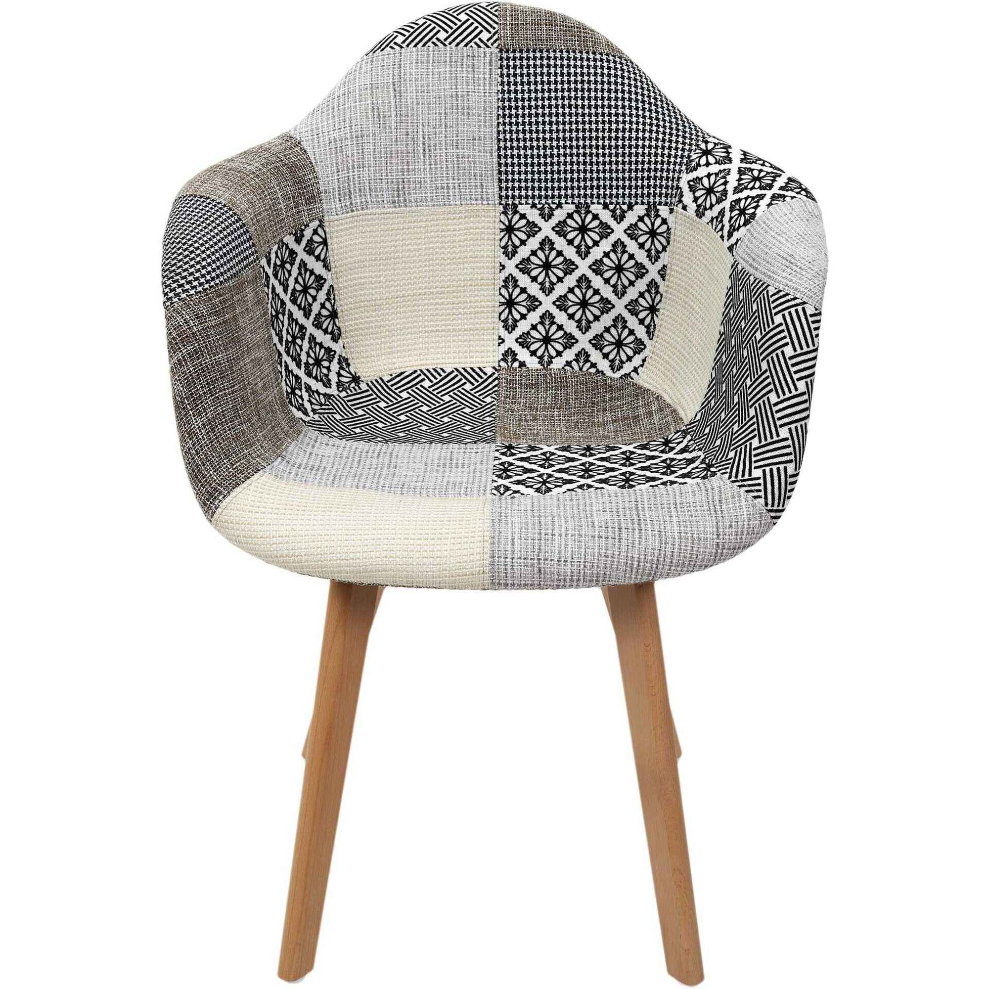 Conjunto de 2 Cadeiras Estofadas com Bra&ccedil;os Patchwork Cinza