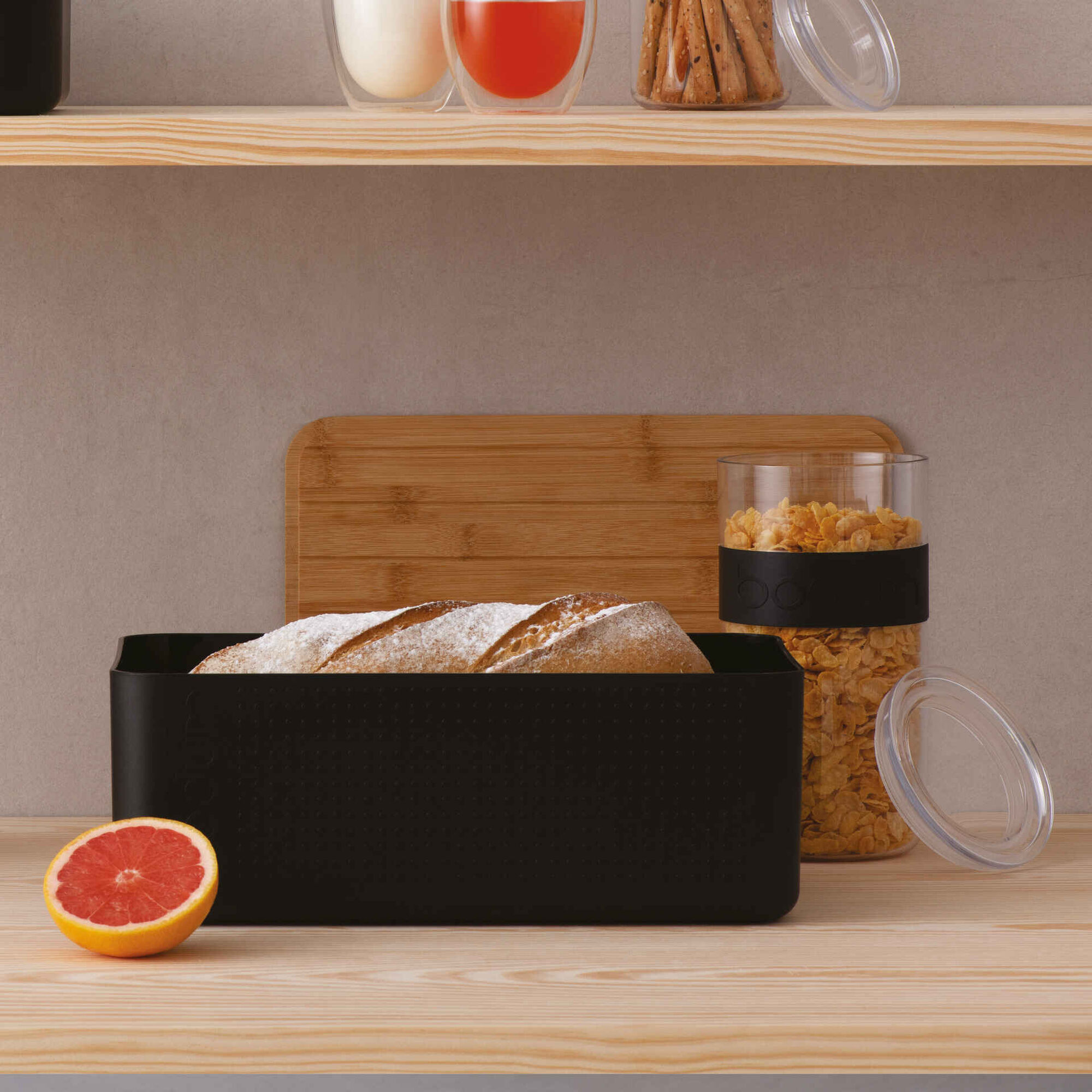 Caixa de Pão Plástico e Bambu Preta Bistro