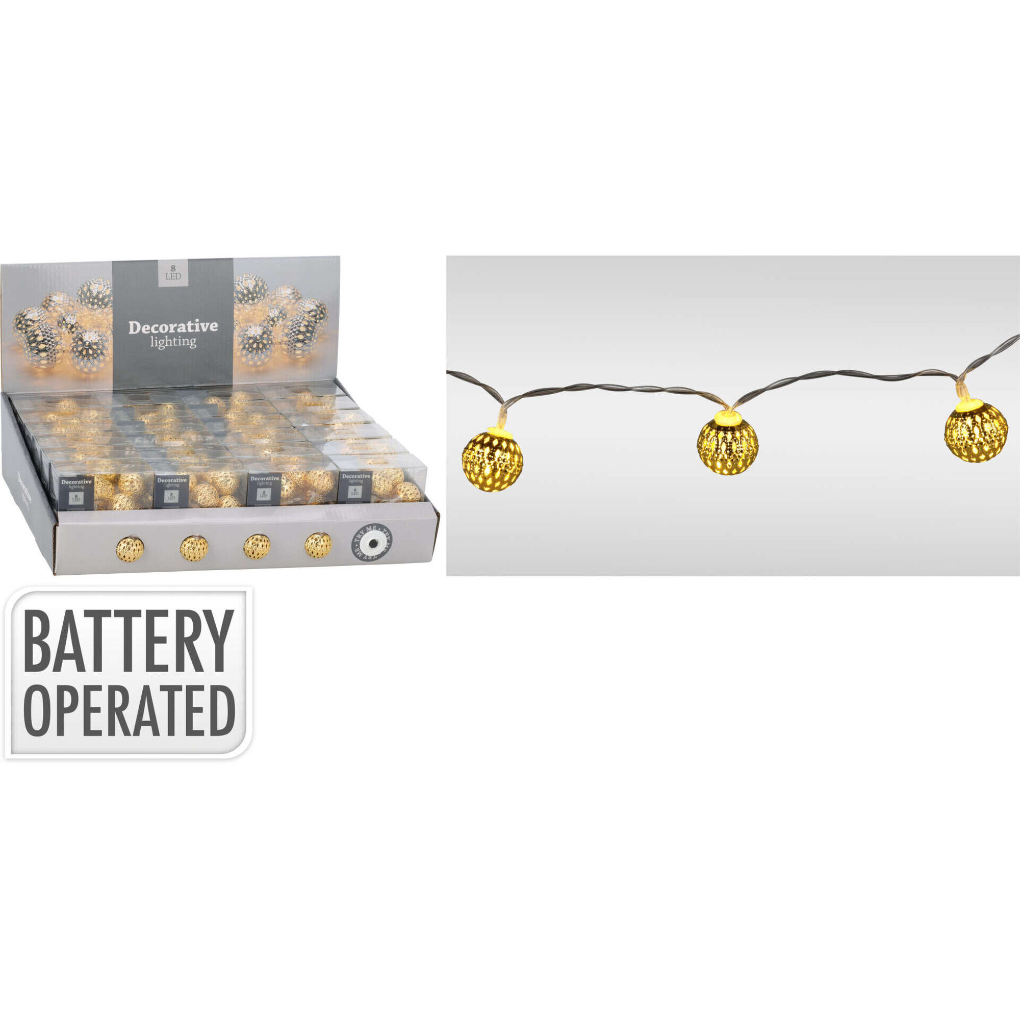 Conjunto 10 Luzes Led Bolas Metal Douradas