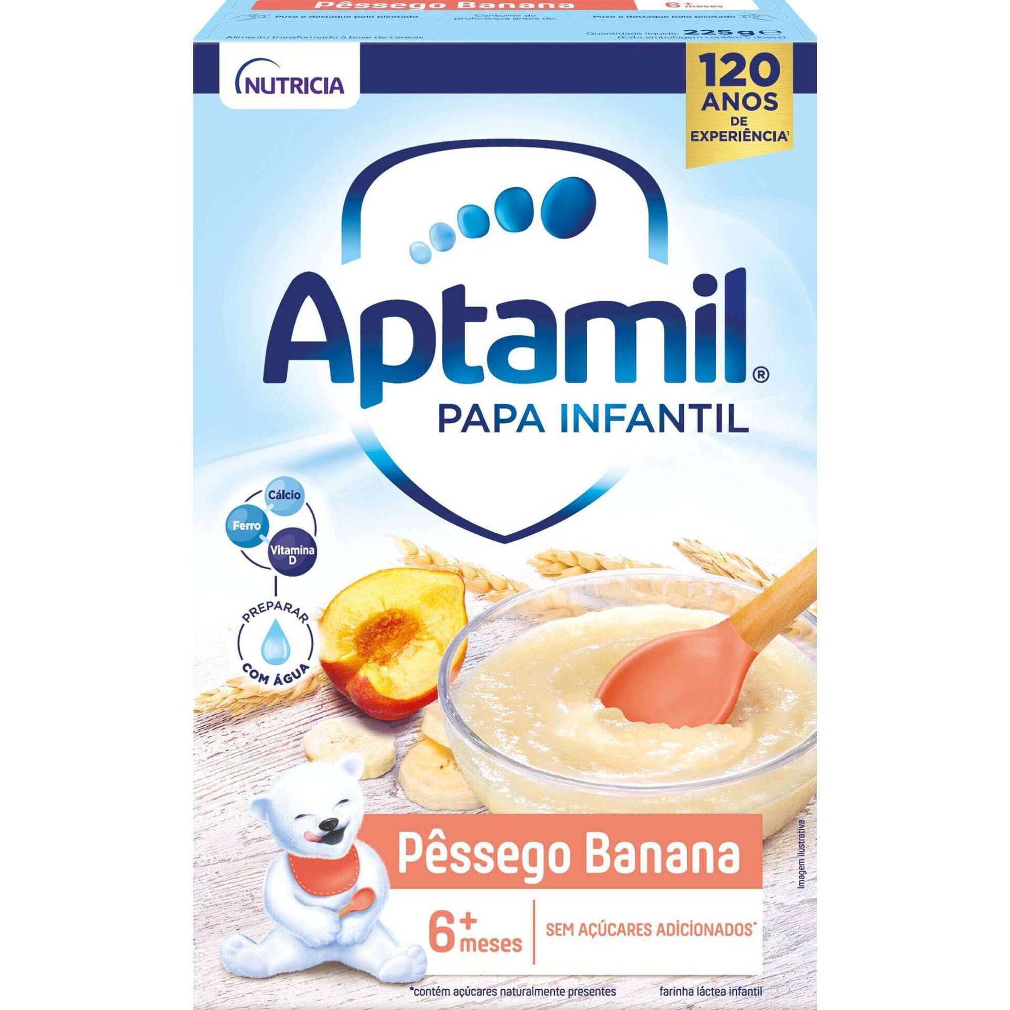 Papa Infantil Farinha Láctea Pêssego e Banana +6M