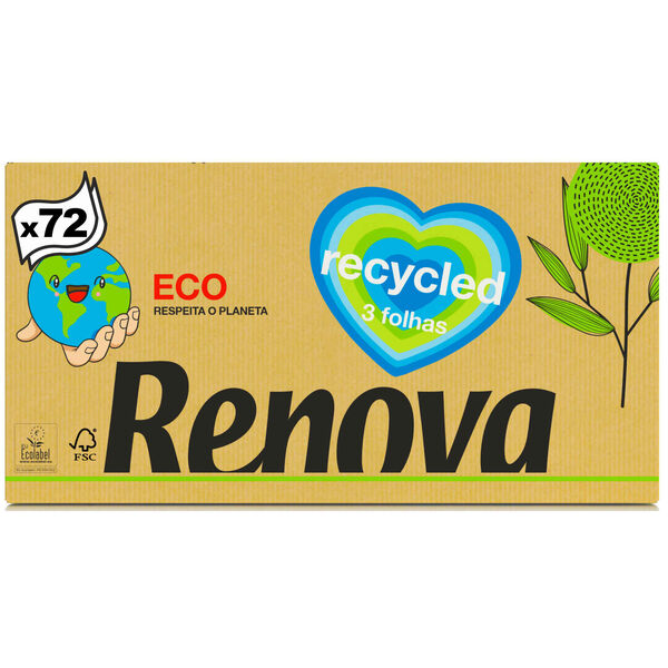 Lenços Faciais 3 Folhas 100% Recycled Renova