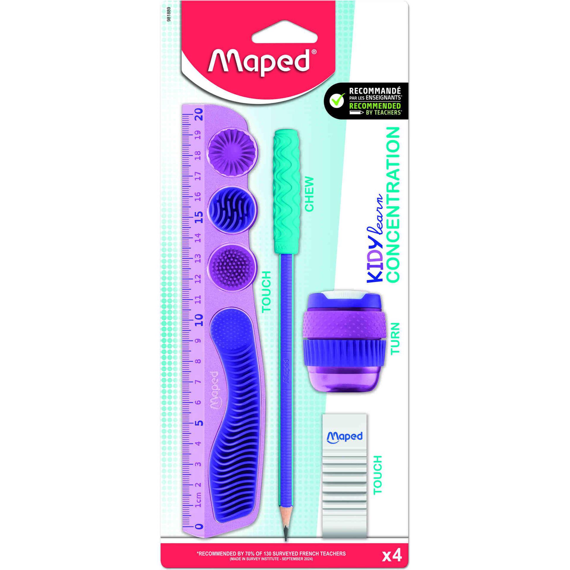 Conjunto Kidy Learn Concentration R&eacute;gua, L&aacute;pis, Afia e Borracha Lil&aacute;s Maped