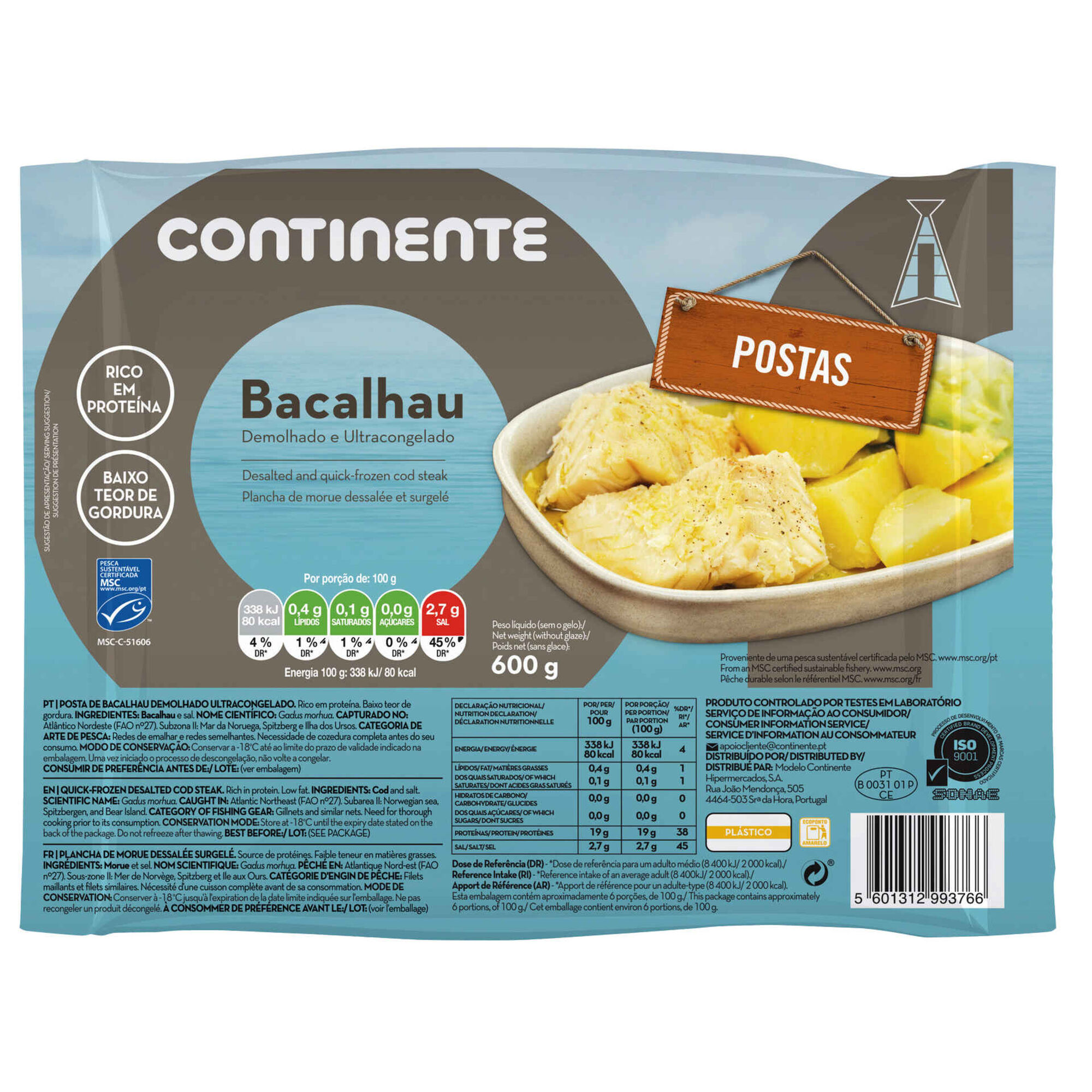 Postas Médias de Bacalhau MSC Demolhado Ultracongeladas