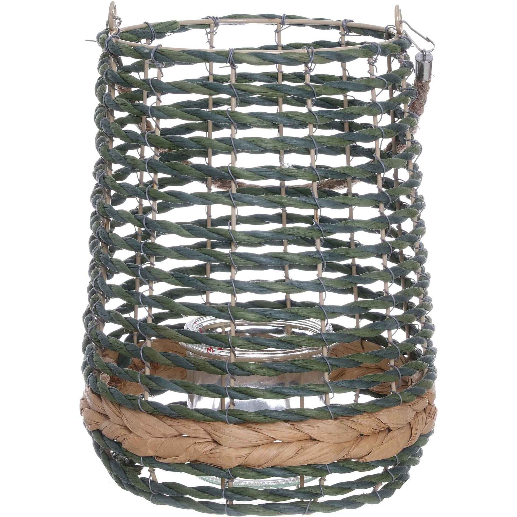 Lanterna com Tran&ccedil;a Palha Verde Kasa