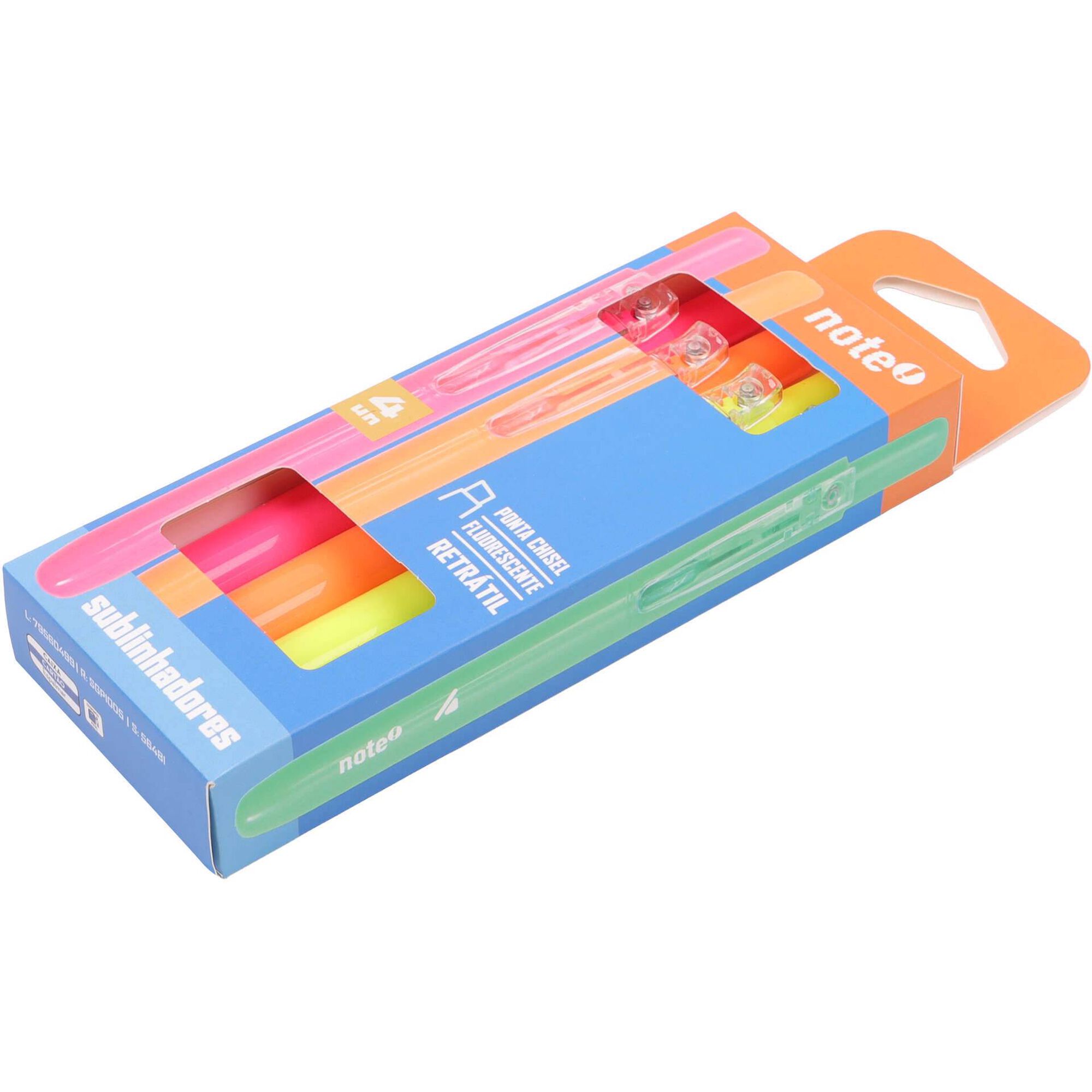 Conjunto 4 Sublinhadores Retr&aacute;teis Fluorescentes Neon Note!