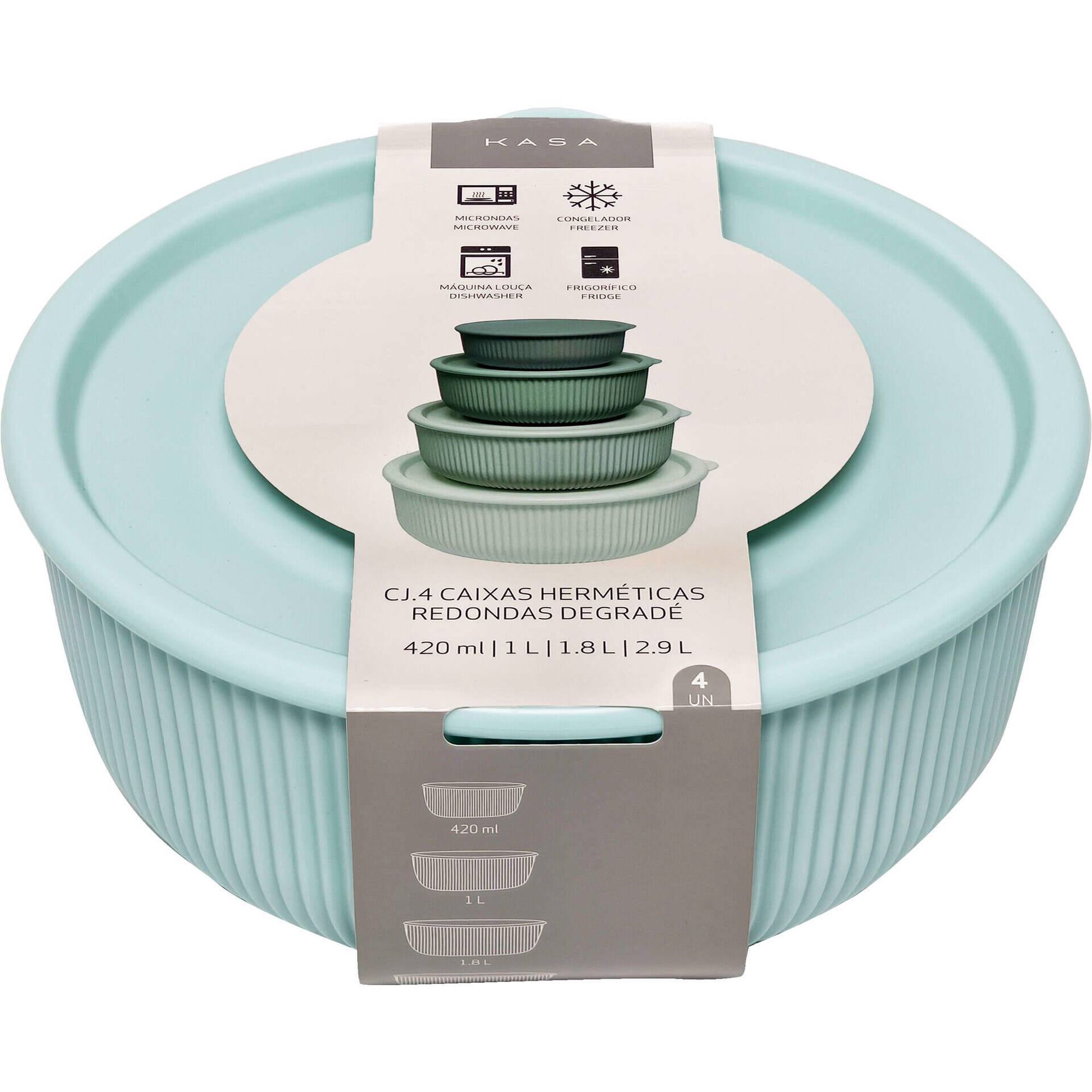 Conjunto 4 Caixas Herm&eacute;ticas Redondas Degrad&eacute; Verde Kasa