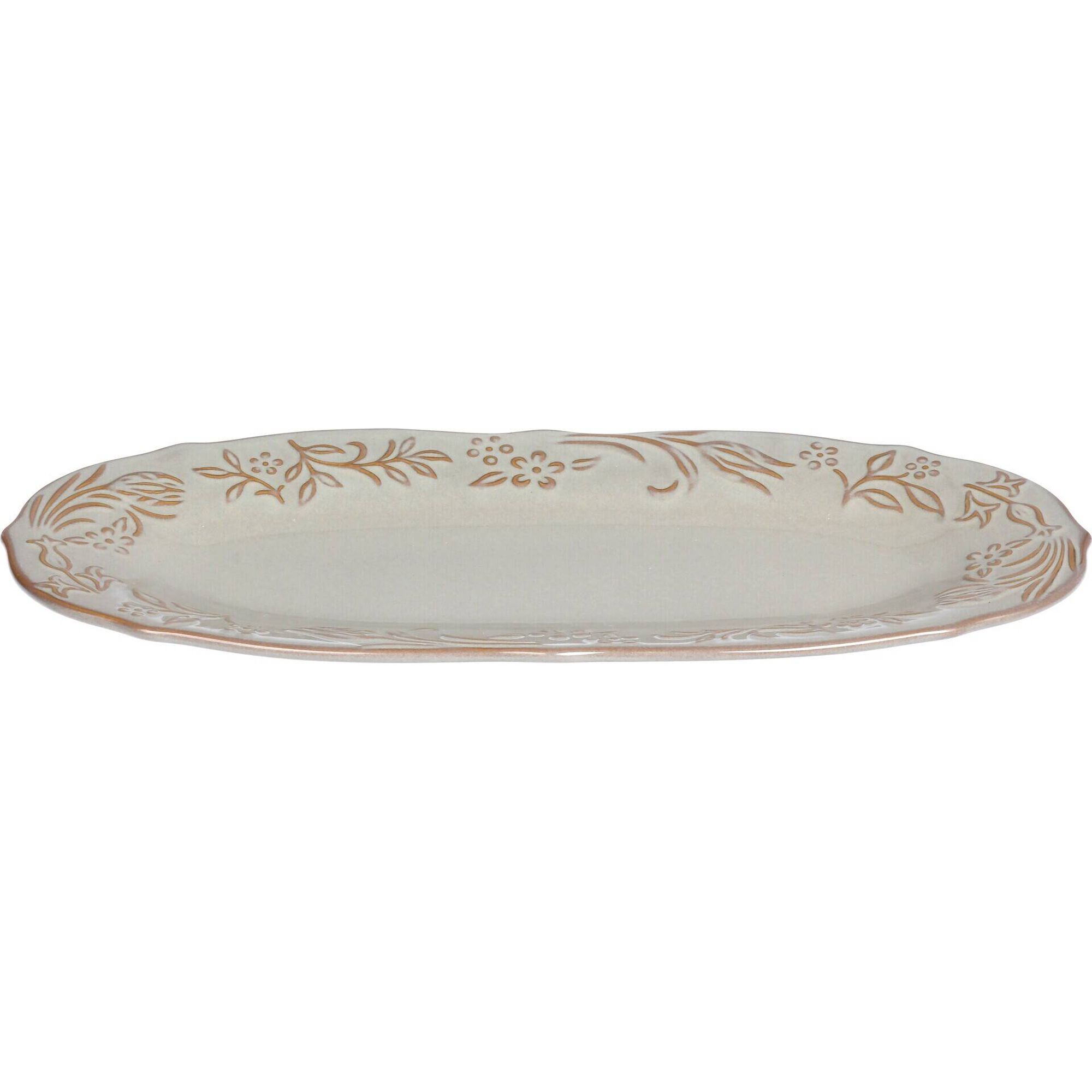 Travessa Oval 37x16,5x2,5cm Flores Embossed Cinza Travessa Oval 37x16,5x2,5cm Flores Embossed Cinza
