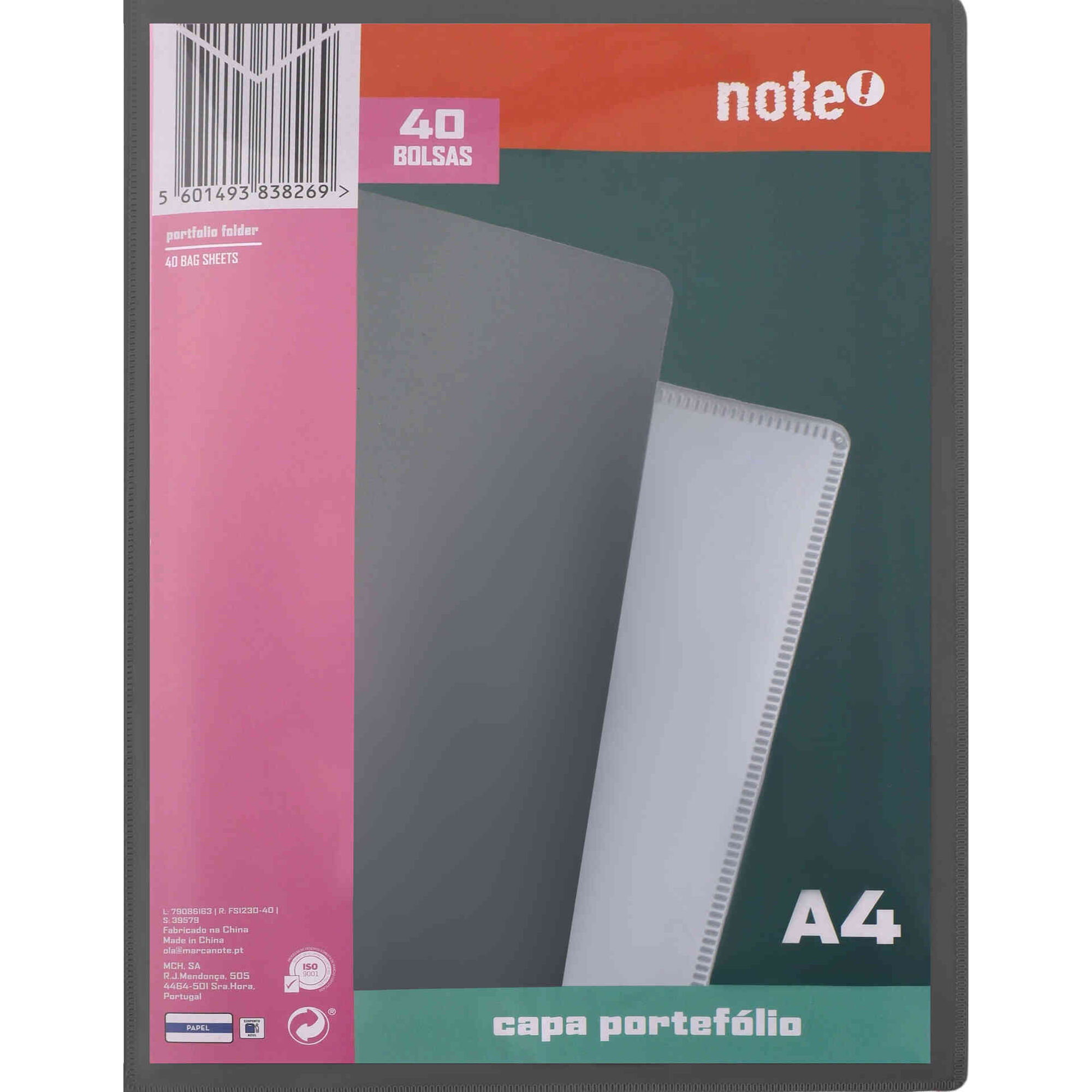 Capa Portef&oacute;lio A4 40 Bolsas (v&aacute;rias cores) Note!