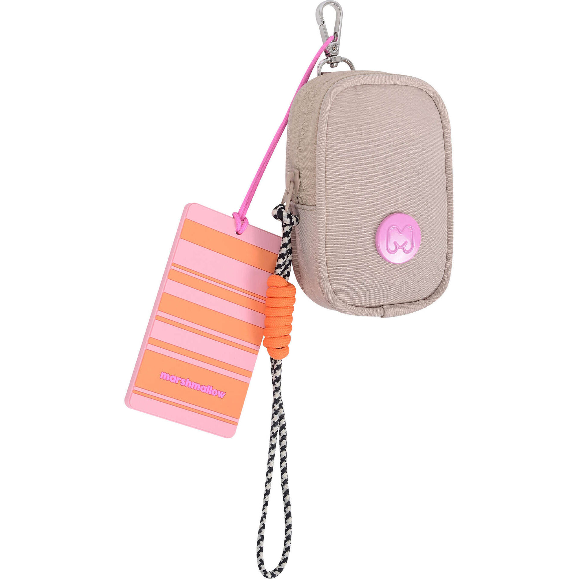 Mini Bolsa e Etiqueta de Viagem Riscas Laranja e Rosa Marshmallow