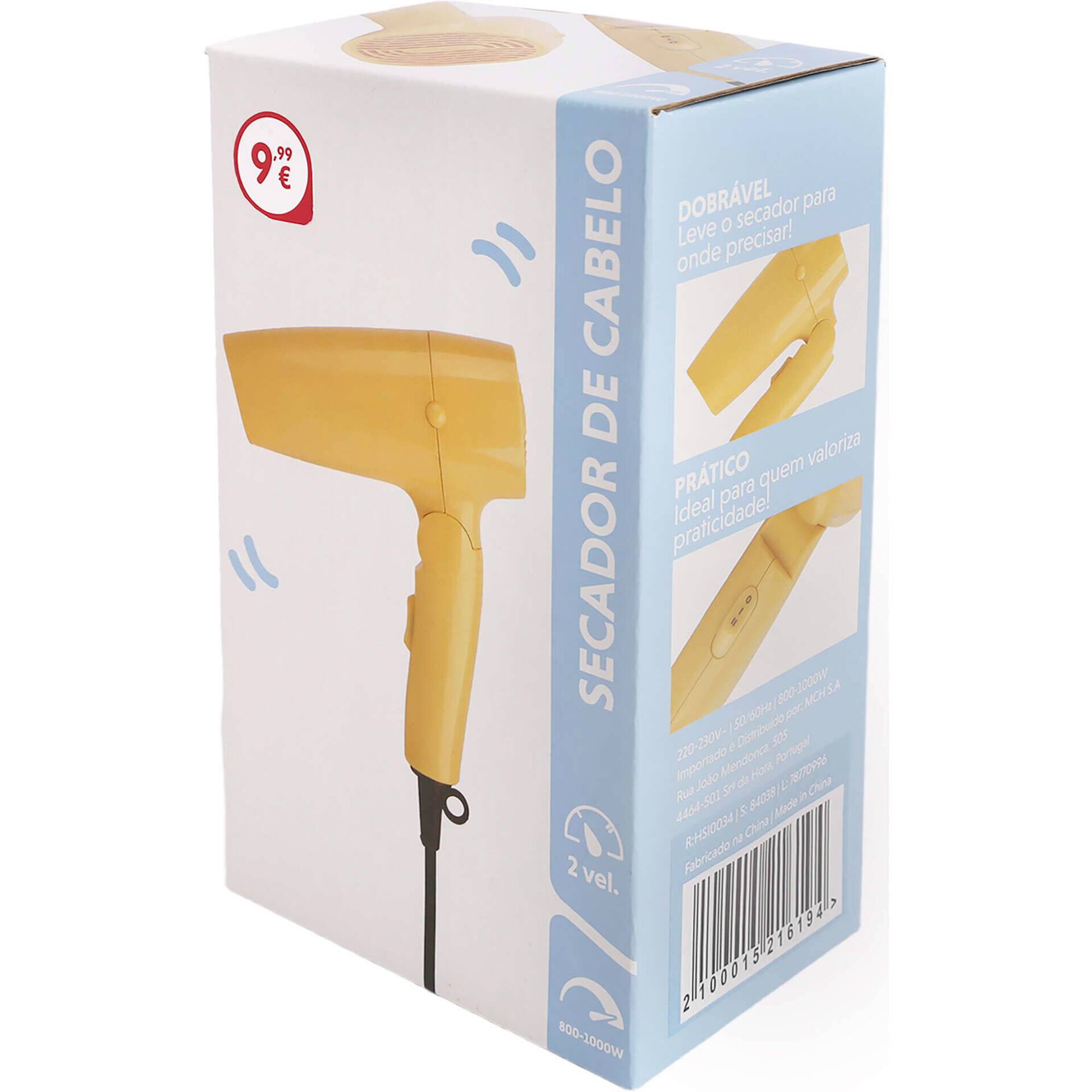 Secador de Cabelo 800W 2 Velocidades Amarelo Bazar&atilde;o