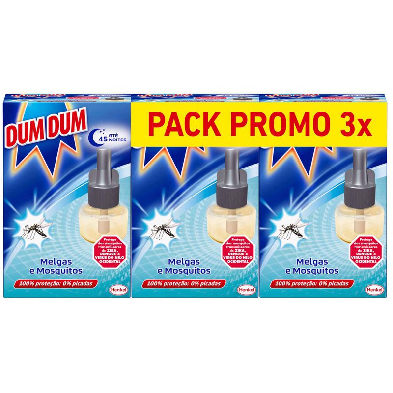 Inseticida Elétrico Recarga Melgas e Mosquitos Pack Triplo Dum Dum