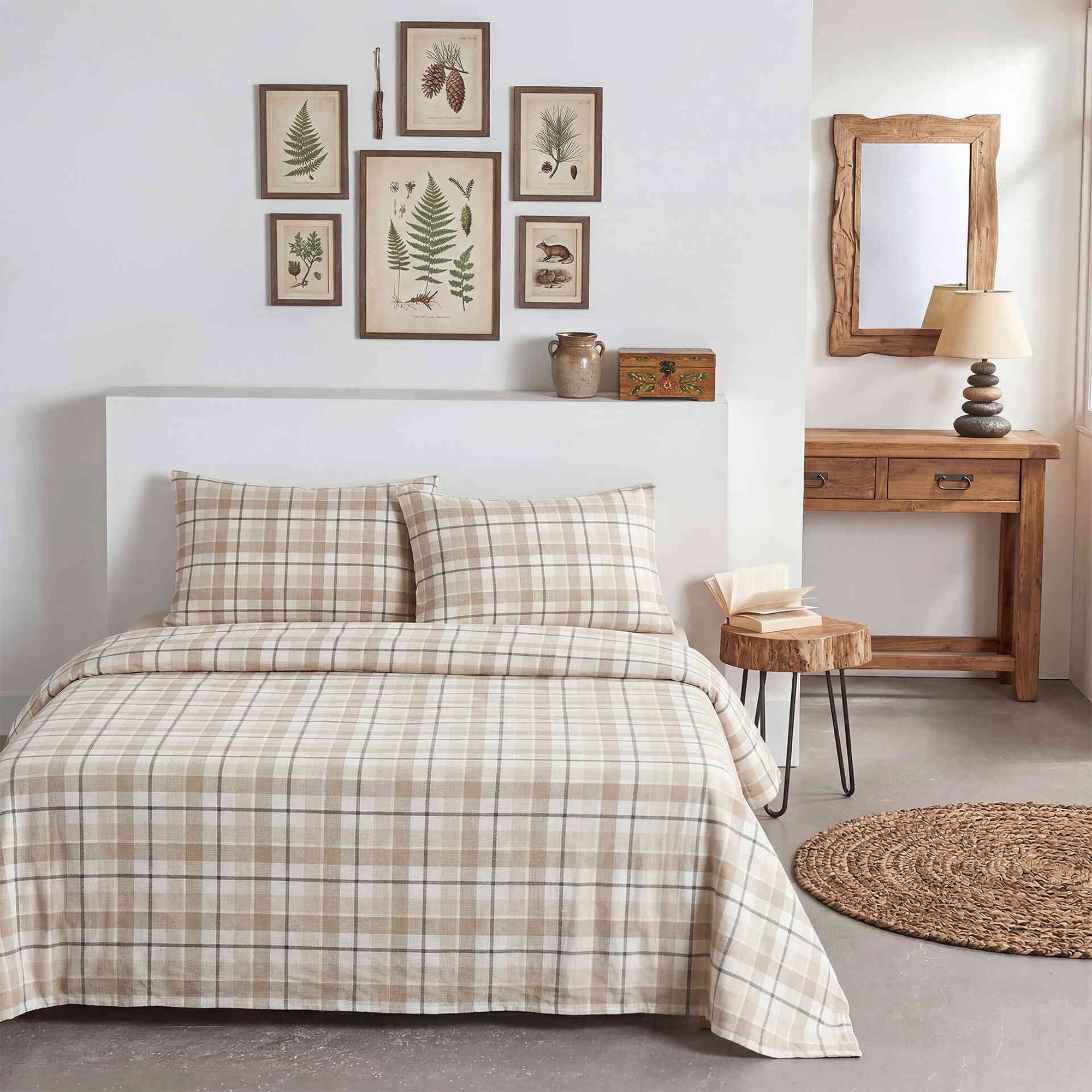 Conjunto de Len&ccedil;&oacute;is Flanela 280x260cm Quadrados Bege Kasa