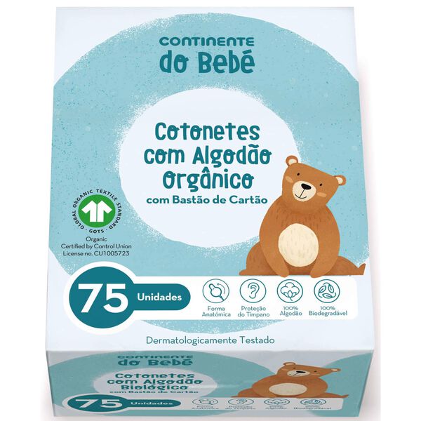Cotonetes de Algodão Orgânico para Bebé Continente do Bebé