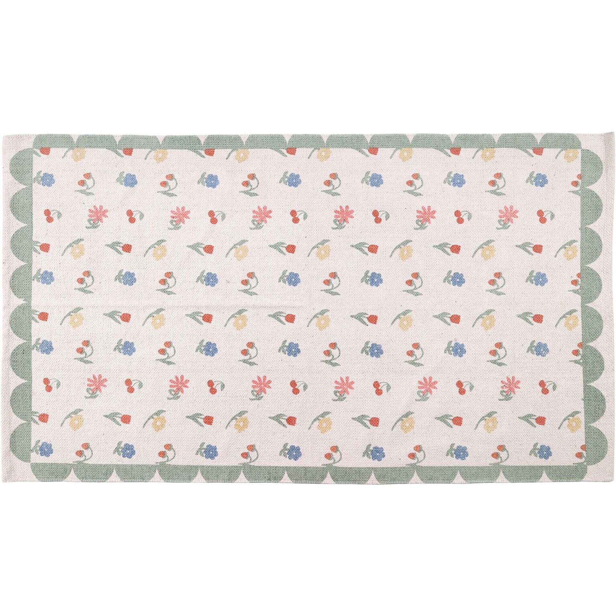 Tapete Algod&atilde;o Flores Cru Kasa